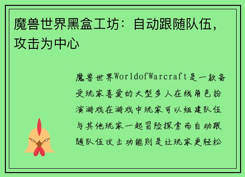 魔兽世界黑盒工坊：自动跟随队伍，攻击为中心